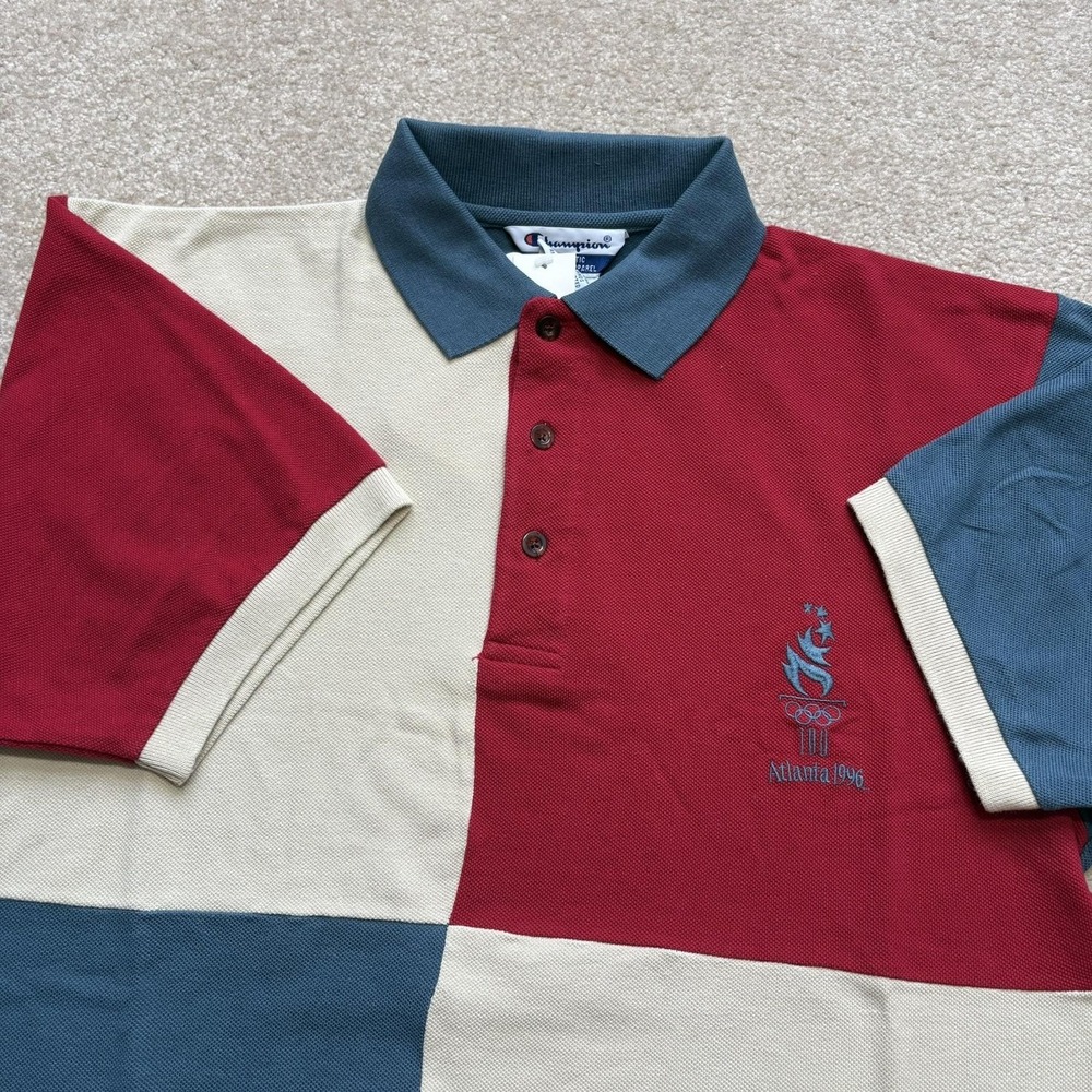 NWT Vtg Champion Atlanta 1996 Olympics Polo Shirt Mens‎ Medium Colorblock